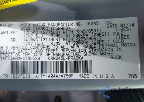 2014 Toyota Tacoma Base V6 from USA, damaged, VIN 5TFLU4EN3EX102534